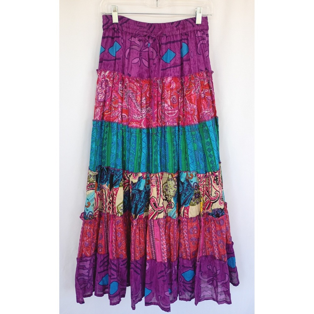 ANU Purple Multicolor Cotton Patchwork Tiered Boh… - image 2